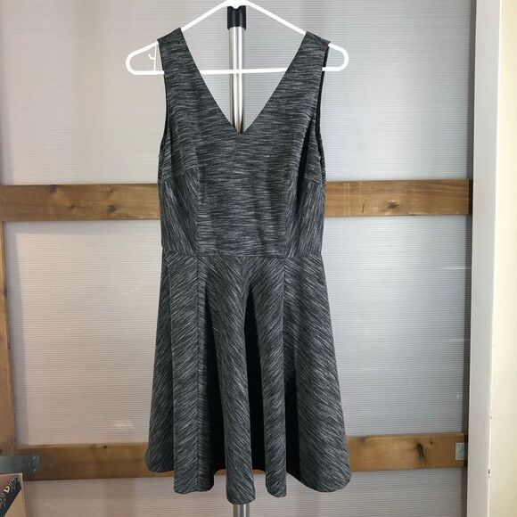 Nicole MILLER ATELIER Black White Heather Sleeveless Aline Fit & FlareDress Sz 4 - Picture 1 of 7